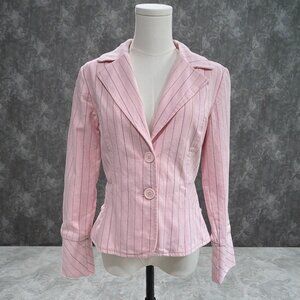 Beau Bois Pink Pinstripe‎ Blazer Fitted Career Workwear Soft Girl Cottagecore